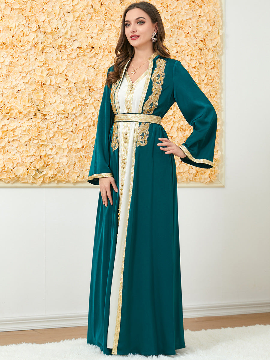blue and cream maxi dress Women's Cream Maxi Dress with Navy Blue Robe