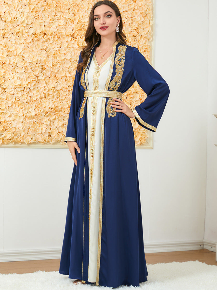 blue and cream maxi dress Hyacinth House Cream & Royal Blue Embroidered Beverly Maxi Dress Cream & Royal Blue Embroidered / L