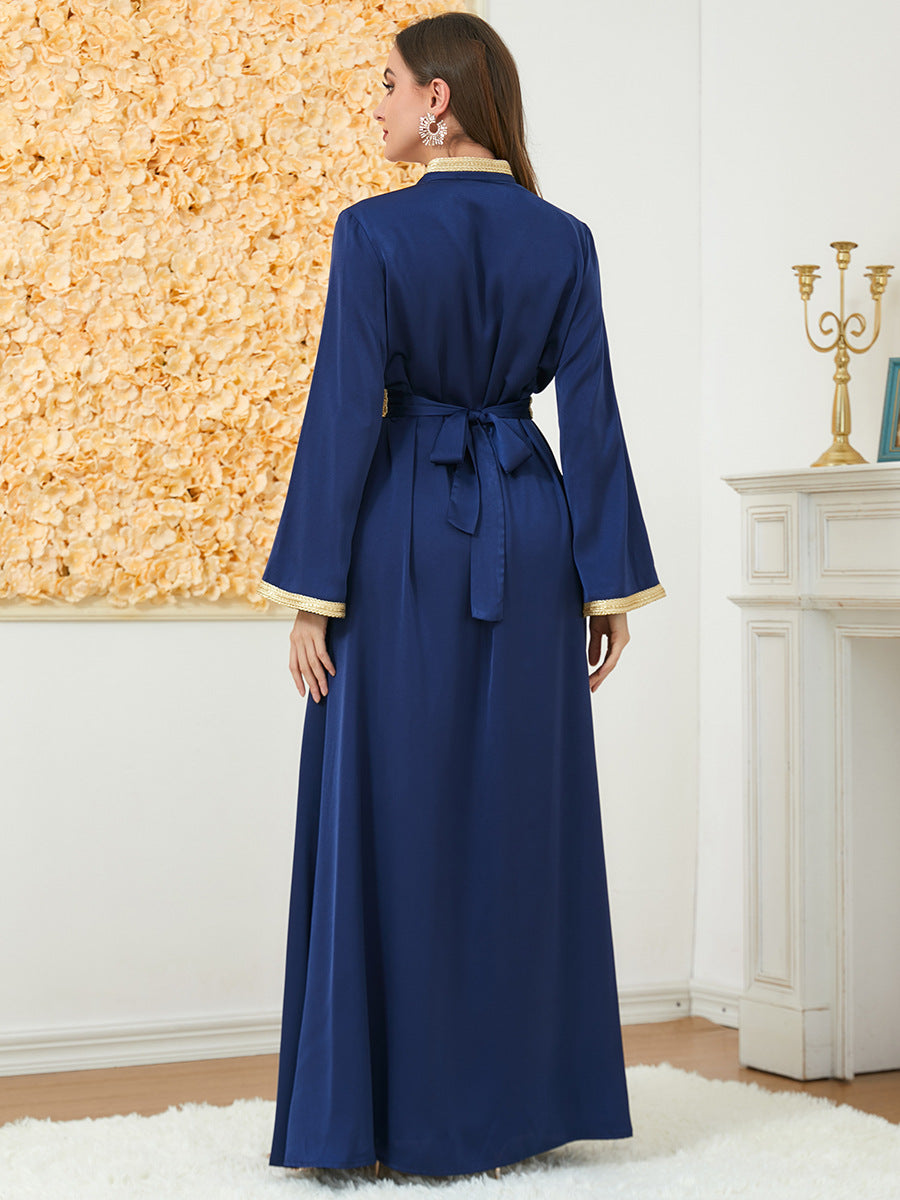 Women's Cream Maxi Dress with Navy Blue Robe