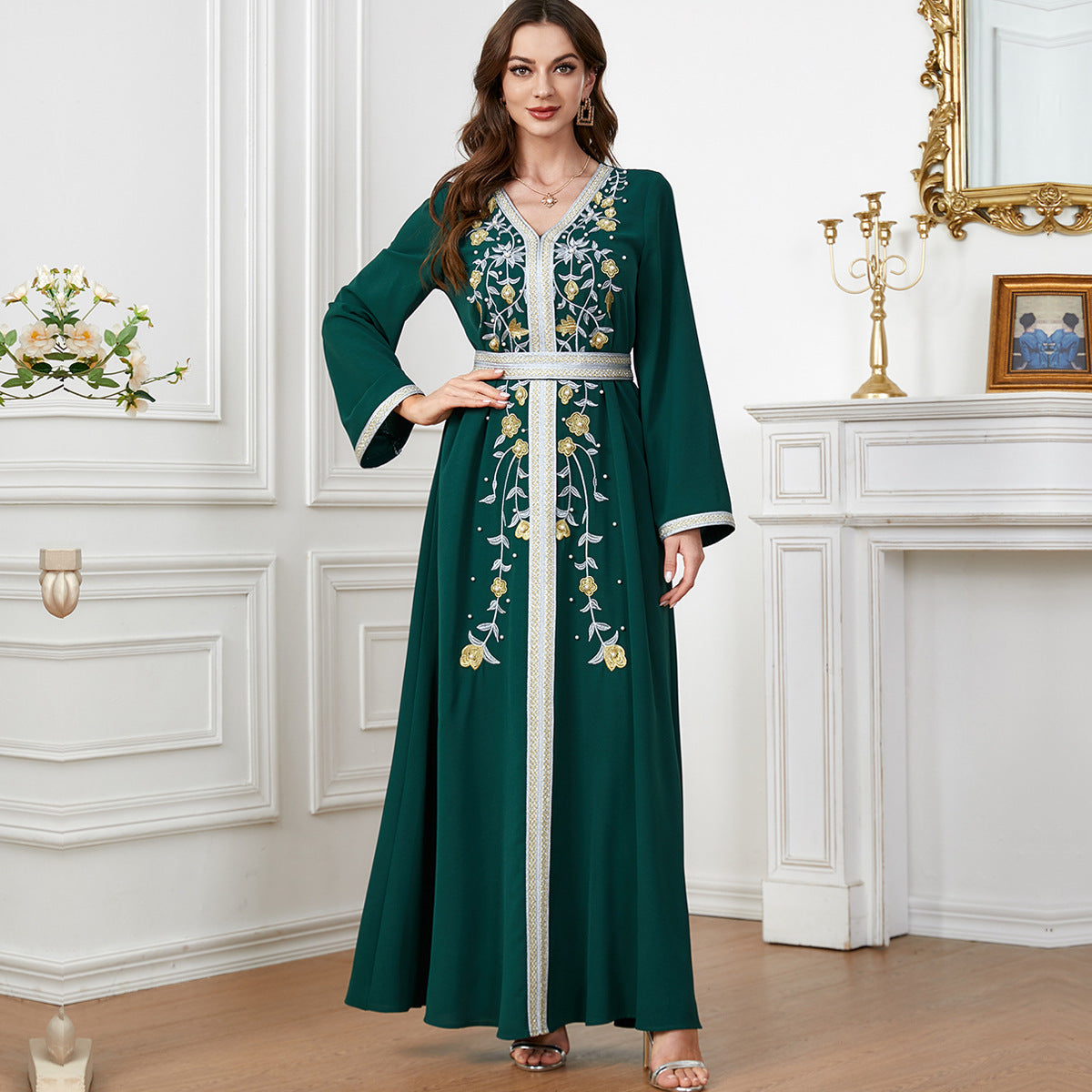 Women's Long Sleeve Botanical Print Maxi Dress