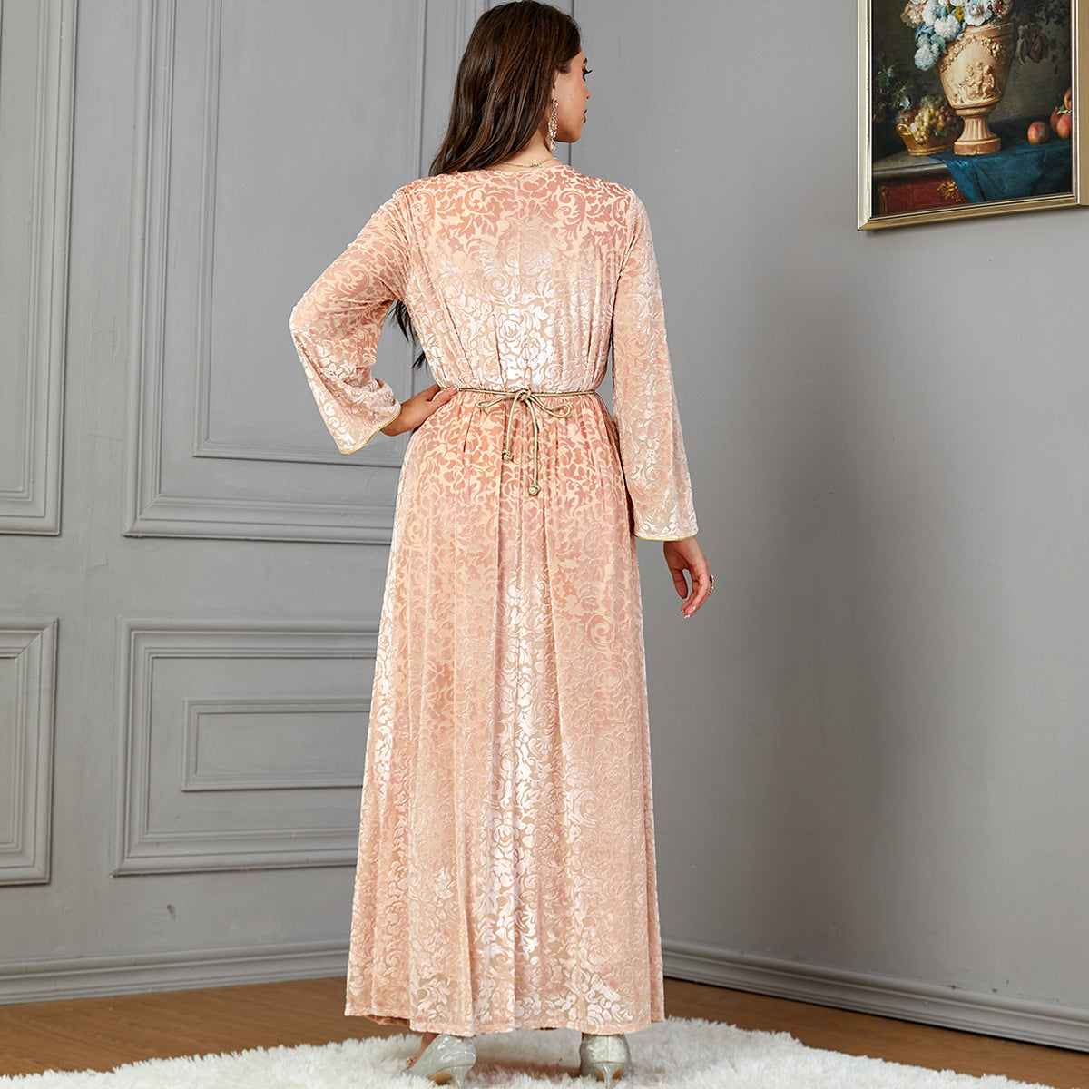 Women's Long Sleeve Champagne Maxi Dress