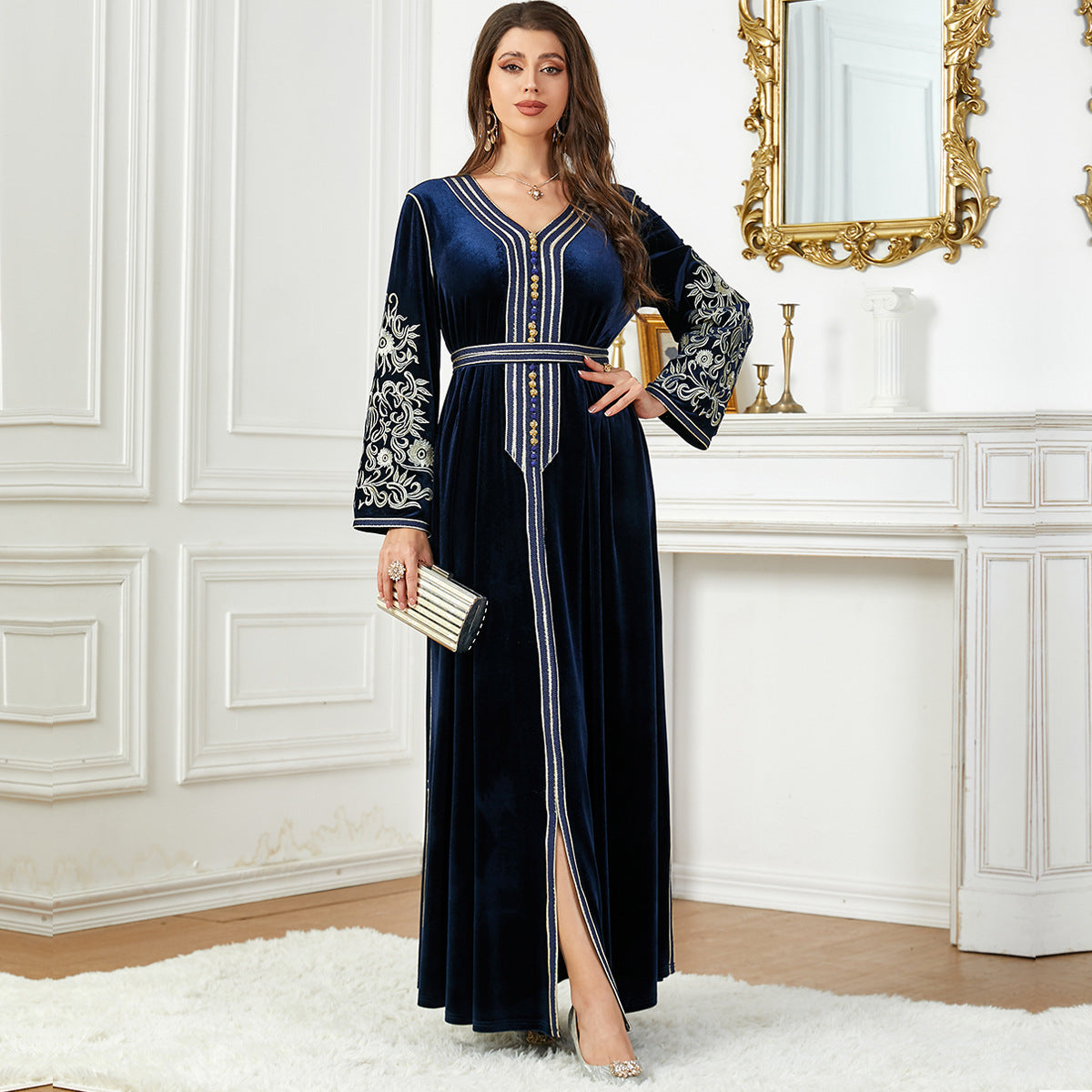 long sleeve velvet maxi dress Solid Color V-neck Slim Fit Fishtail  roschic you must wrap the measuring tape over the top of your shoulder and around under your armpit 11 Best Velvet long sleeve