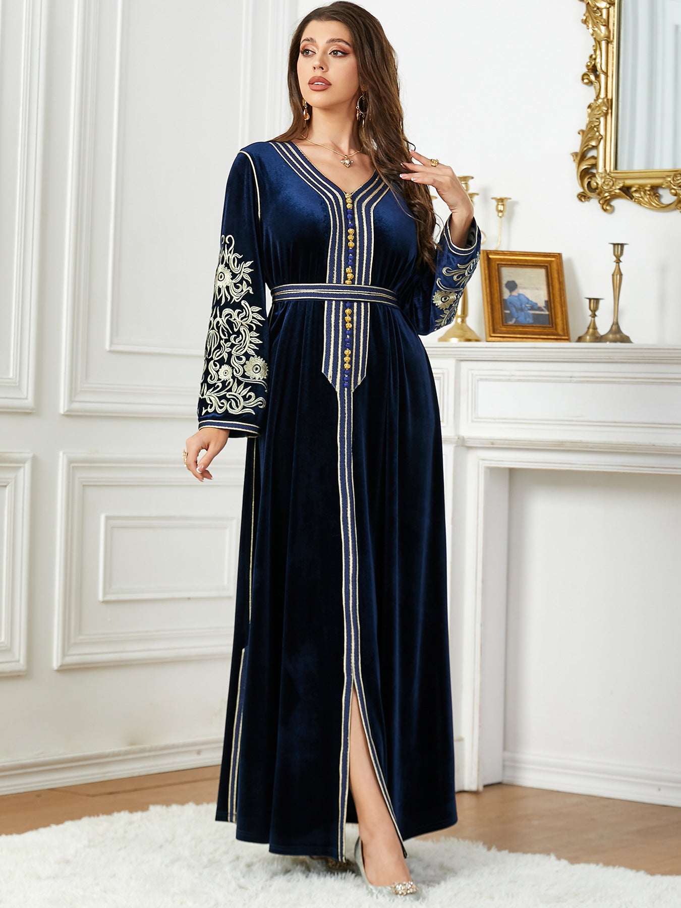 long sleeve velvet maxi dress New Anthropologie Hutch Long-Sleeve Wrap Burnout Navy MP NWT Run tape around the natural waistline Cece Velvet Long Sleeve Maxi