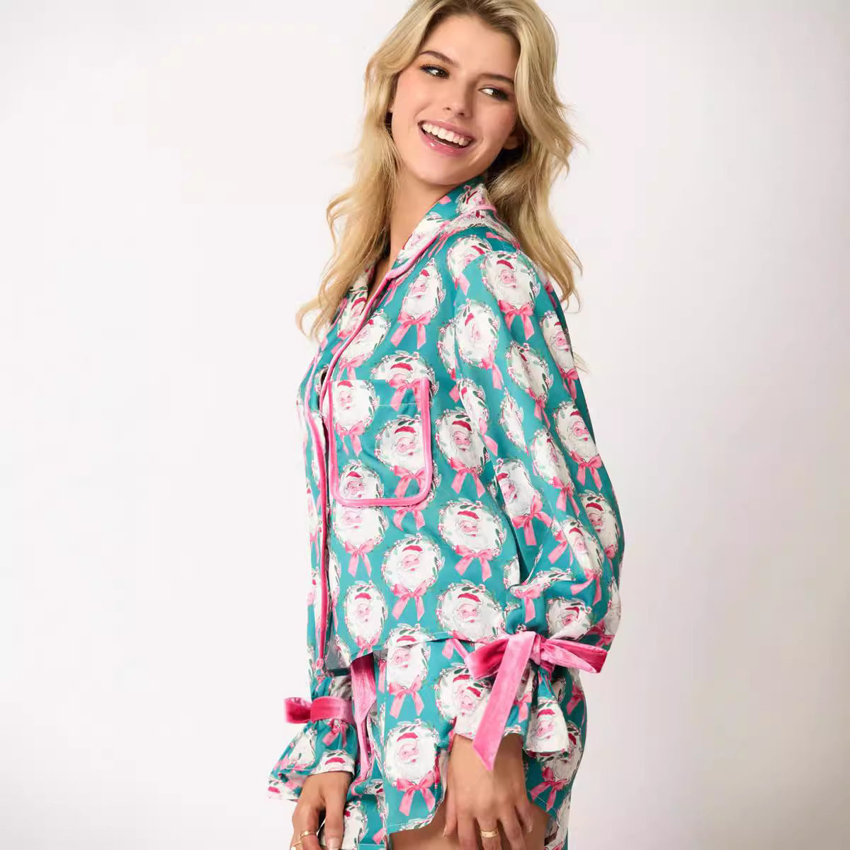 Women's Long Sleeve and Shorts Silky Christmas Pajamas-Theone Apparel