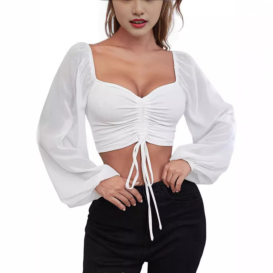 Women's Loose Fitting Billowy Sleeved Off the Shoulder Blouse-White-Theone Apparel