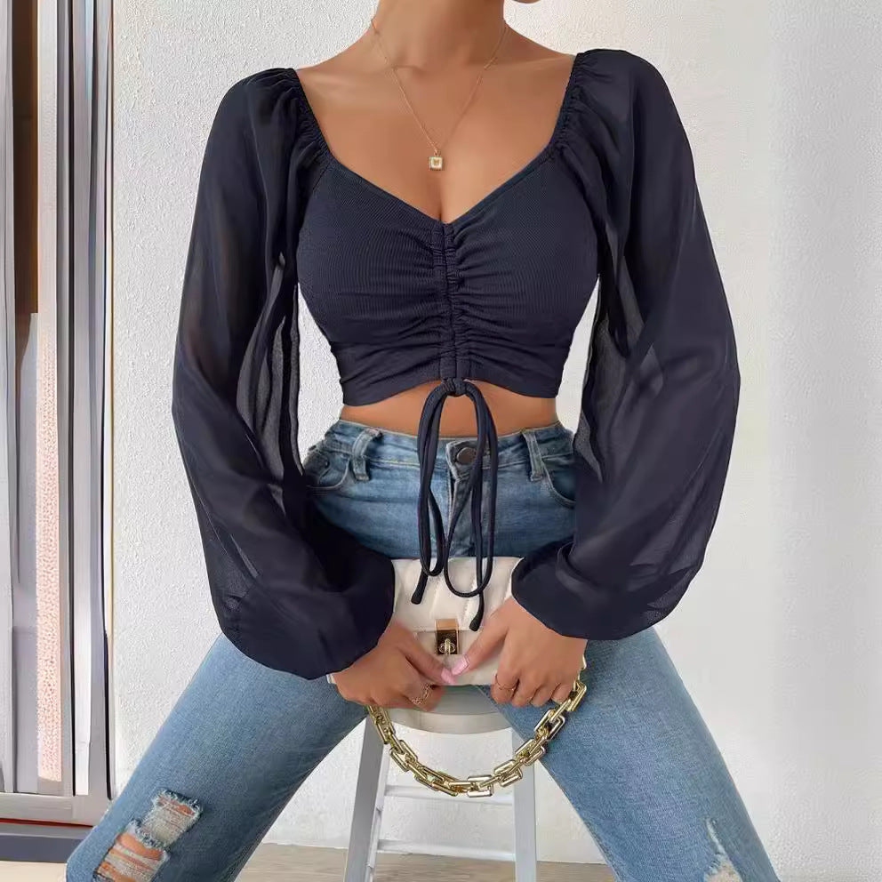 Women's Loose Fitting Billowy Sleeved Off the Shoulder Blouse-Theone Apparel