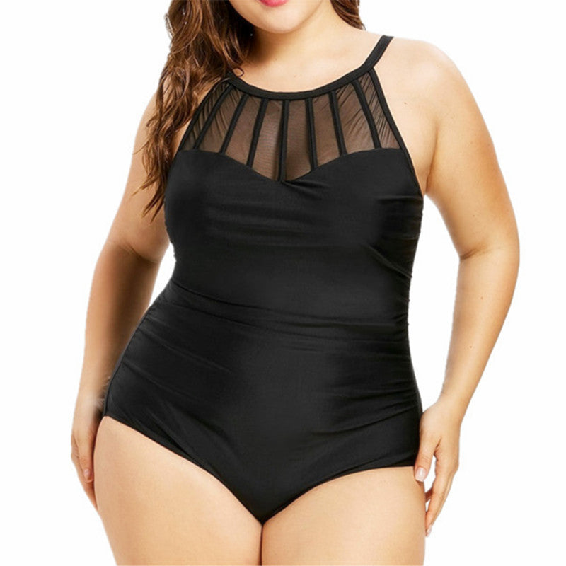 Women's One Piece Plus Size Swimsuit with Mesh Bodice-Theone Apparel