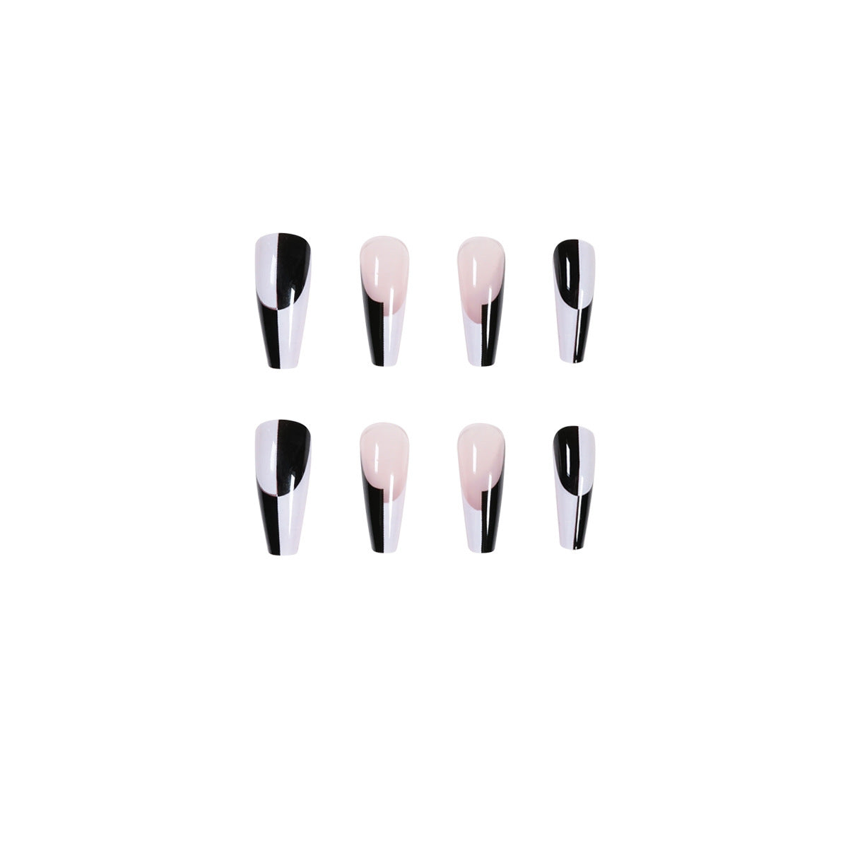 Women's Retro Long Square Black and White Asymmetrical False Nail Set-Theone Apparel