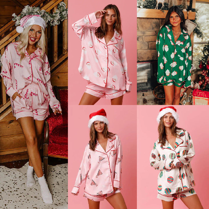 Women's Shirt and Shorts Two Piece Christmas Pajama Set in Various Colors-Theone Apparel