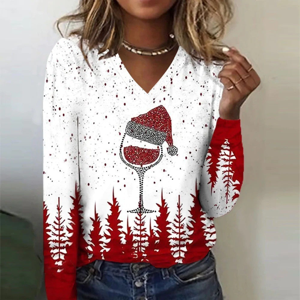 Women's Soft V-Neck Lightweight Christmas Shirt in Various Colors-Theone Apparel