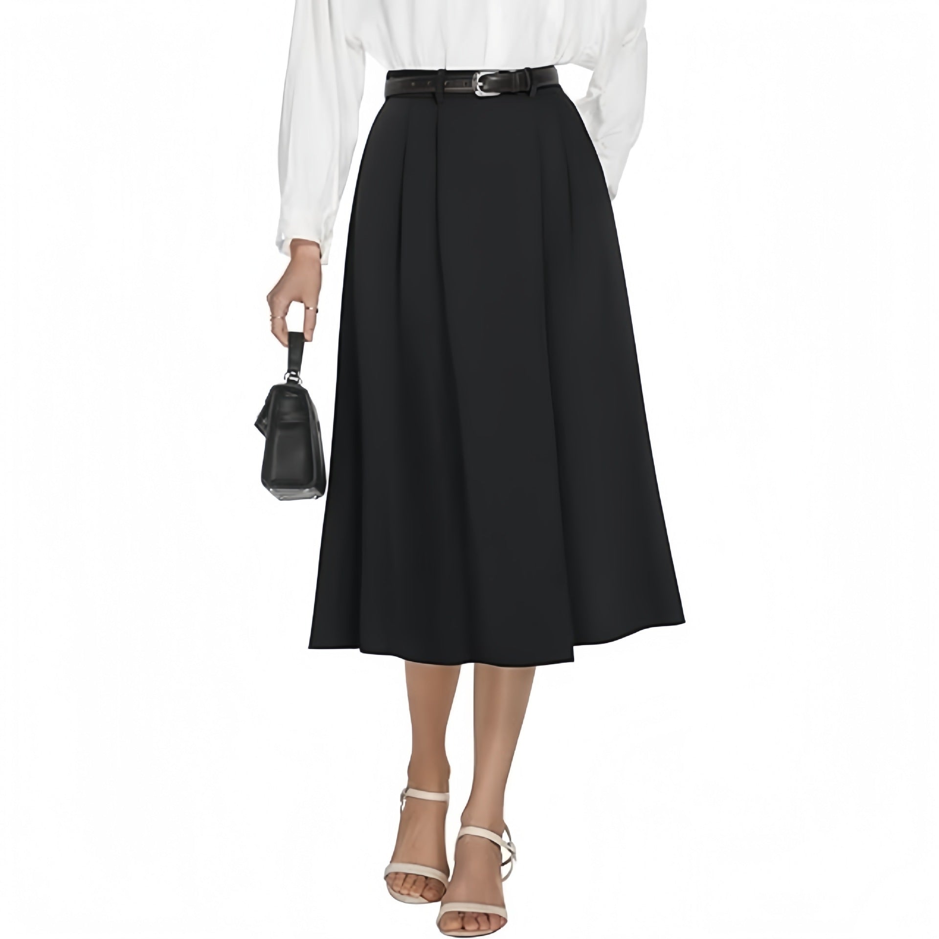 Business-casual Flared A-line Pleated Skirt With Pockets
