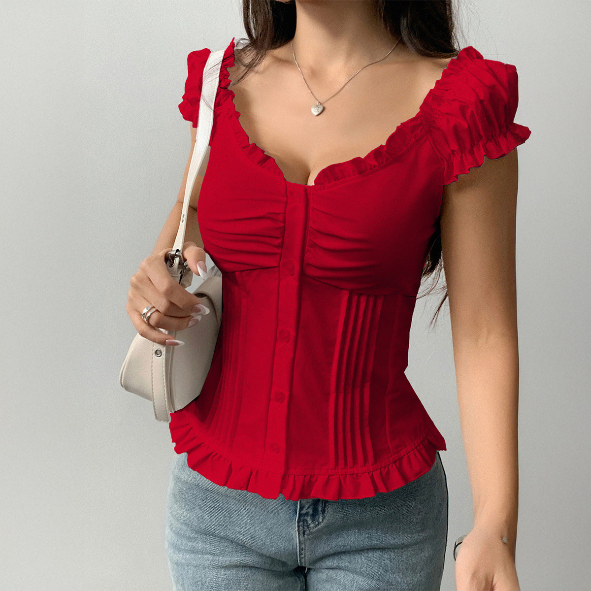 Women's Short-sleeved Wooden Ear Vest
