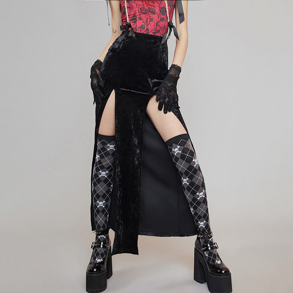 Autumn And Winter New Women's Street Rock Style Sexy Slit Halloween Skirt