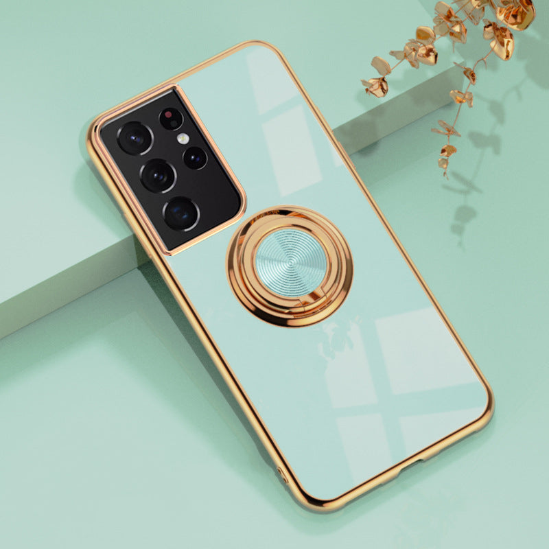 Electroplated Ring Stand Silicone Phone Case For Samsung Models