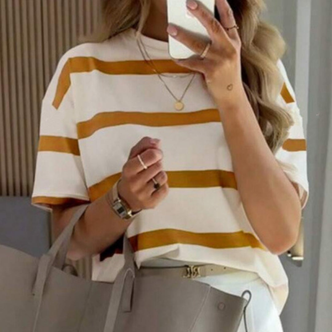 Women's Fashionable Casual Loose-fitting Striped Short-sleeve Top
