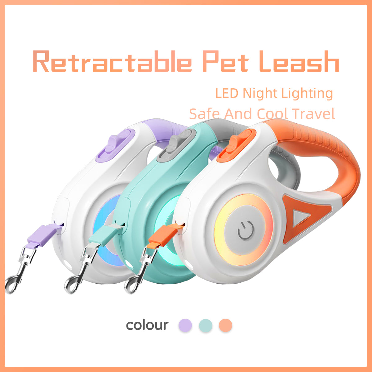 Retractable Dog Leash With Spotlight And Collar For Safety