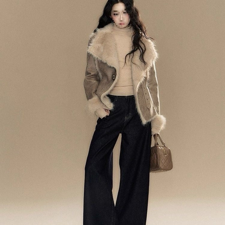 New Suede Fur-trimmed Coat For Women