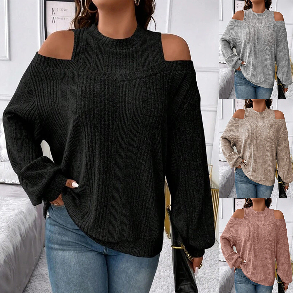 Casual Solid-color Off-shoulder Fashionable Loose-fitting Long Sleeves