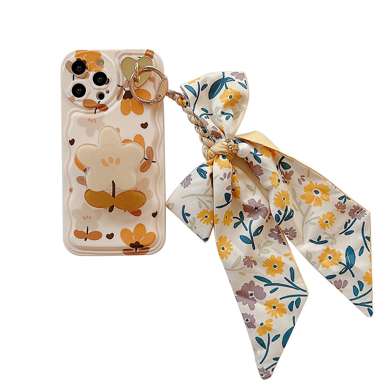 Elegant Floral Phone Case With Matching Decorative Scarf Accessory