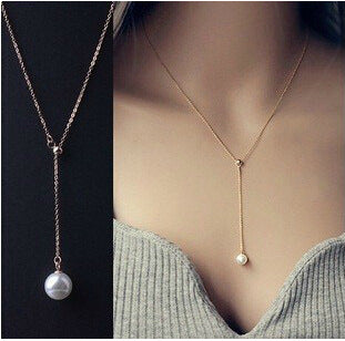 Single Faux Pearl Drop Necklace