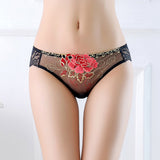 See Through Floral Lace and Embroidery Briefs Panties
