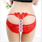 Lace and Heart Embroidered Thong Panties
