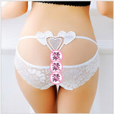 Lace and Heart Embroidered Thong Panties