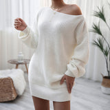 Women's Long Sleeved Cold Shoulder Sweater Mini Dress