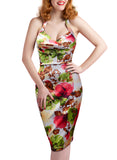 Floral Pleated Bodice Halter Dress