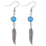 Metallic Blue Feather Drop Earrings