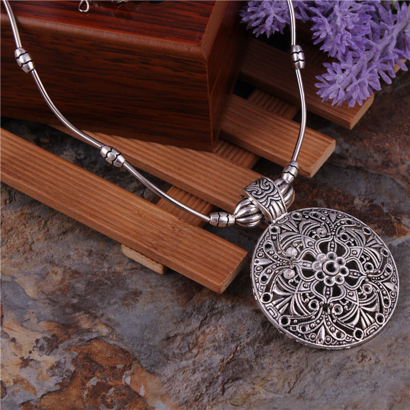 Mandala Inspired Metal Disc Necklace