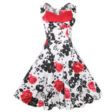 Retro White Floral Pleated Dress