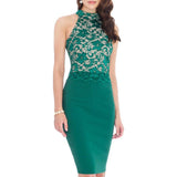 Lace Bodice Fitted Halter Dress