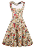 Floral Contrast Pleated Bodice Dress