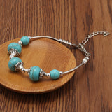 Round Turquoise Beaded Metal Bracelet