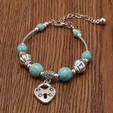 Heart Locket Turquoise Metal Bracelet