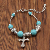 Cross and Turquoise Beaded Bracelet