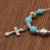 Cross and Turquoise Beaded Bracelet