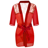 Rosy Lace Satin Bow Lingerie Robe