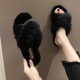 Fuzzy Fur Crisscross Slipper Shoes