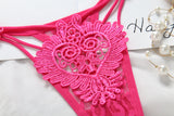 Transparent Embroidered Lace Style Cutout Thongs