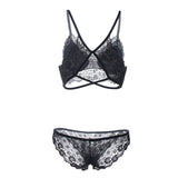 Crisscrossed Floral Lace Bra and Panty Set - Theone Apparel