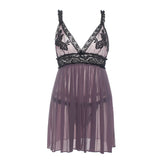 Pleated Lace Applique Babydoll Set