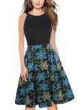 Contrast Floral Skirt Yoke Dress - Theone Apparel