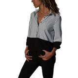 Stripe Blocked Collared Button-Front Blouse