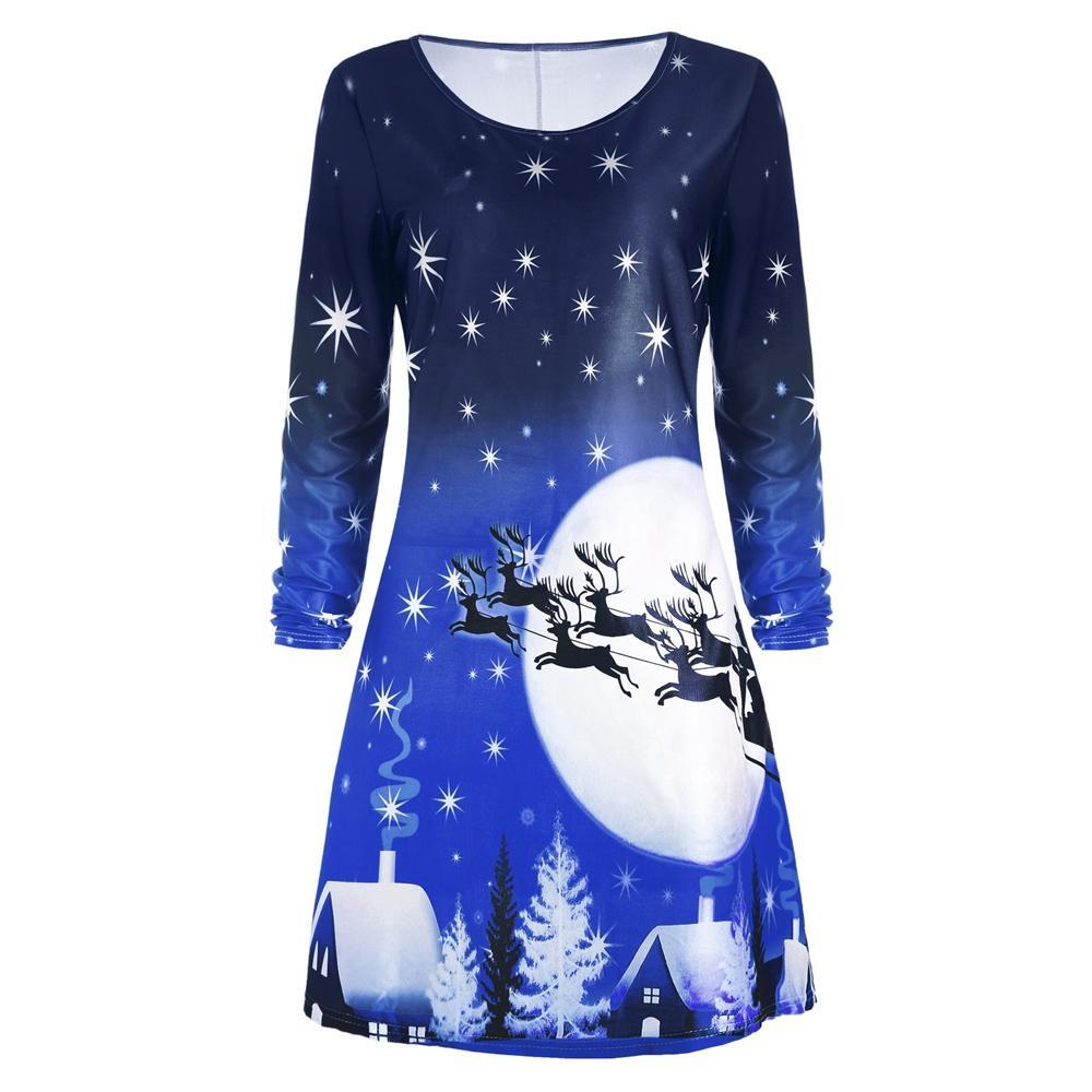 Christmas Night Long Sleeve Dress - Theone Apparel