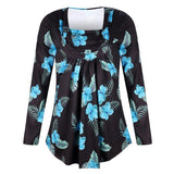 Ruched Collar Floral Print Blouse