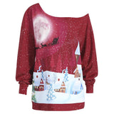 Plus Size Christmas Skew Neck Sweatshirt