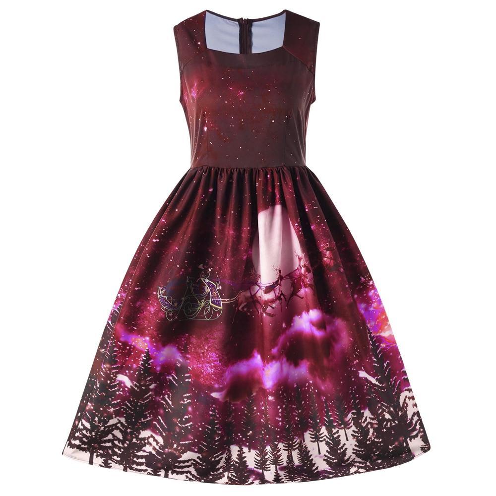 Christmas Night Square Neck Dress