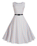 Circle Print A Line Dress with Belt - Theone Apparel
